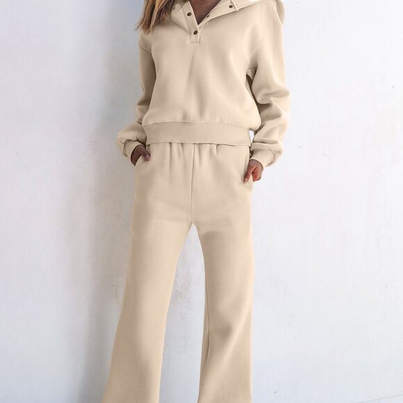 Parchment Solid Color Hoodie and High Waist Pants Two Piece Activewear - Picture 5 of 12